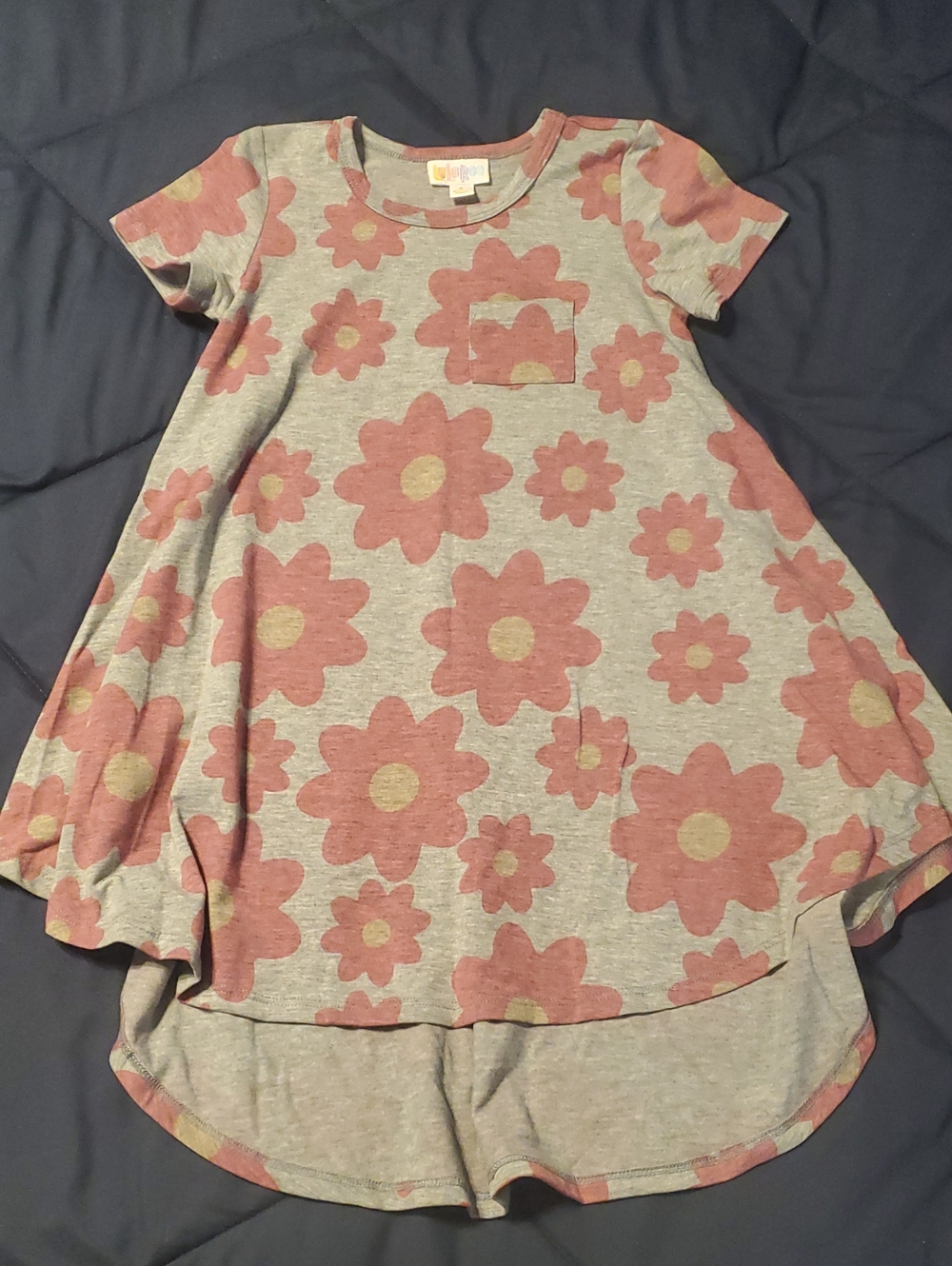 LuLaRoe Gray Dress with Pink Floral Motif
